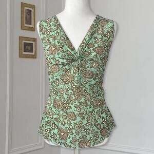 Y2K Micro Mesh Teal and Brown Paisley Tie Front Top Size XL